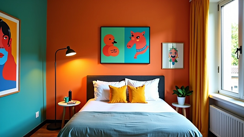 Studio met artistieke elementen, kleur en persoonlijke kunstwerken