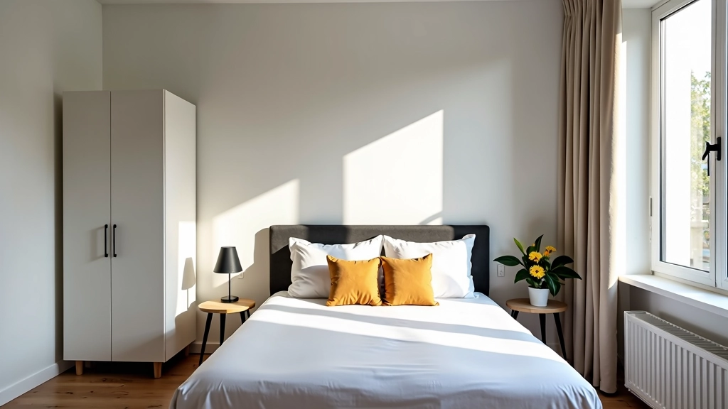 Minimalistische studio-inrichting met essentiële meubels netjes georganiseerd