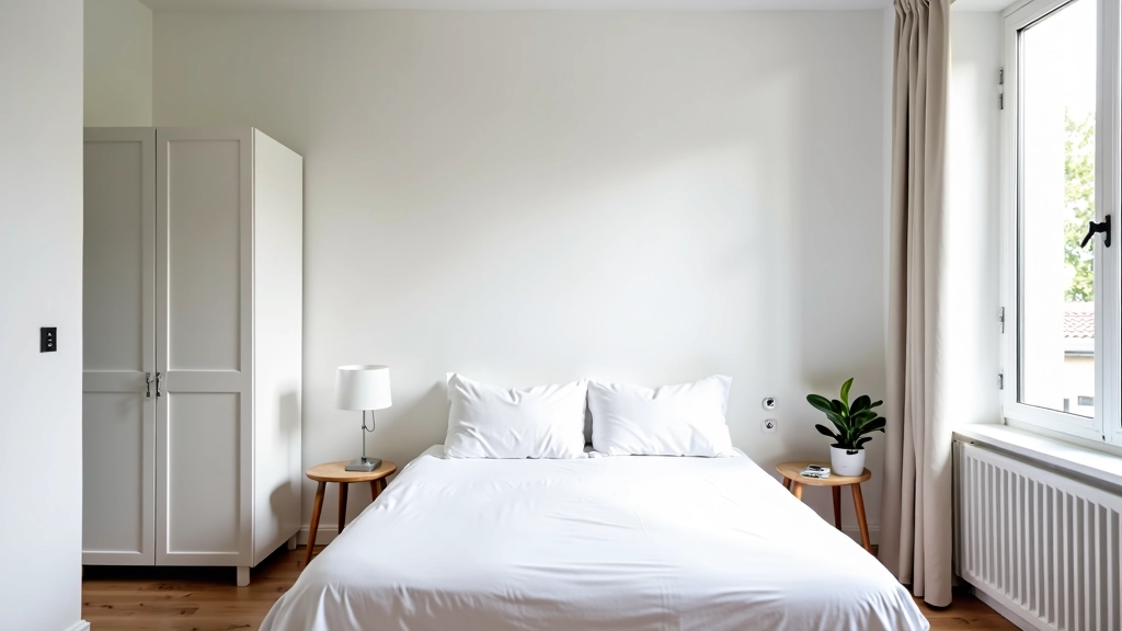 Minimalistisch ingerichte studio met witte muren, houten vloer, en minimalistische inrichting