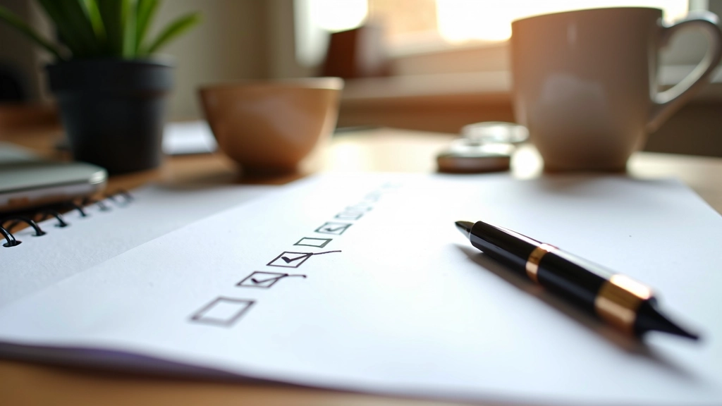 Checklist en pen op een bureau, papieren met aantekeningen en controlekastjes